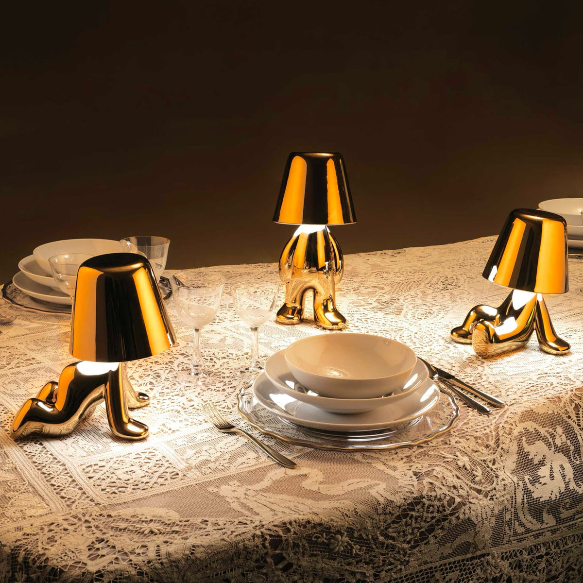 Qeeboo Golden Brothers Lampada ricaricabile