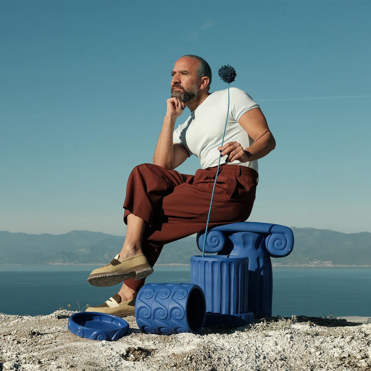 Seletti Terracotta Capitel Blue Sgabello/Tavolino